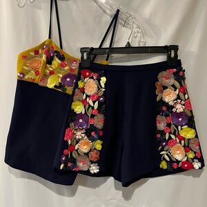 Clover Canyon Blue High Waist Shorts & top with Floral Panels